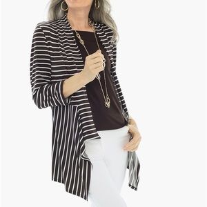 Chico's Knit Stripe Drape Front Jacket Brown/White Size Medium Petite Chico's 1P